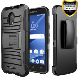 Alcatel IdealXcite Case, Alcatel Raven LTE Case, Alcatel Verso Case, Alcatel CameoX Case, Circlemalls [Combo Holster] And Built-In Kickstand With [Temerped Glass Screen Protector] And Stylus Pen (Black)